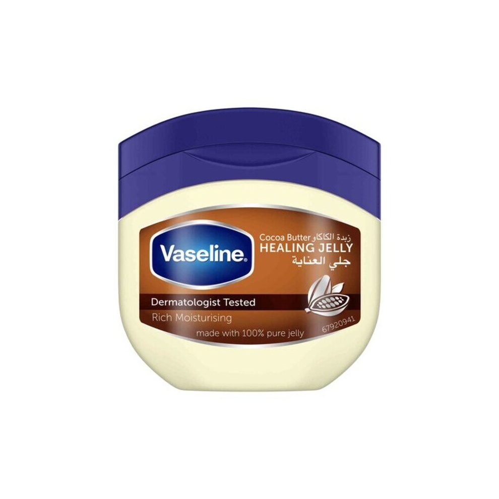 Vaseline 100% Pure Petroleum Jelly Moisturiser for All Skin Types Healing for Dry Skin with Cocoa Butter to Heal Dry and Damaged Skin 100ml