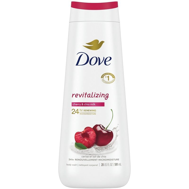 Dove Body Wash for 24hr Lotion-Soft Skin Revitalize Cherry and Chia Milk Moisturizing Skin Cleanser with No Sulfates No Parabens 591 Ml 591 Ml