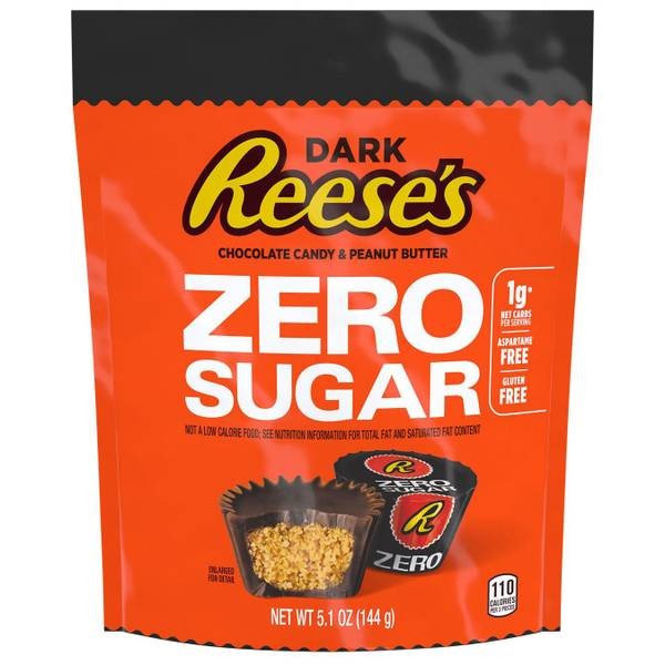 Reese's 5.1 Oz Zero Sugar Dark Miniatures Chocolate Peanut Butter Cups Candy Bag