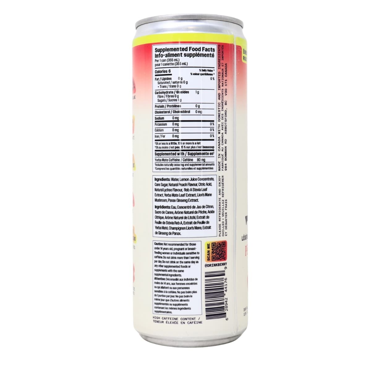 Benny Peach Lychee Lightly Sparkling Energy Drink - 12 Fl Oz Can thumbnail