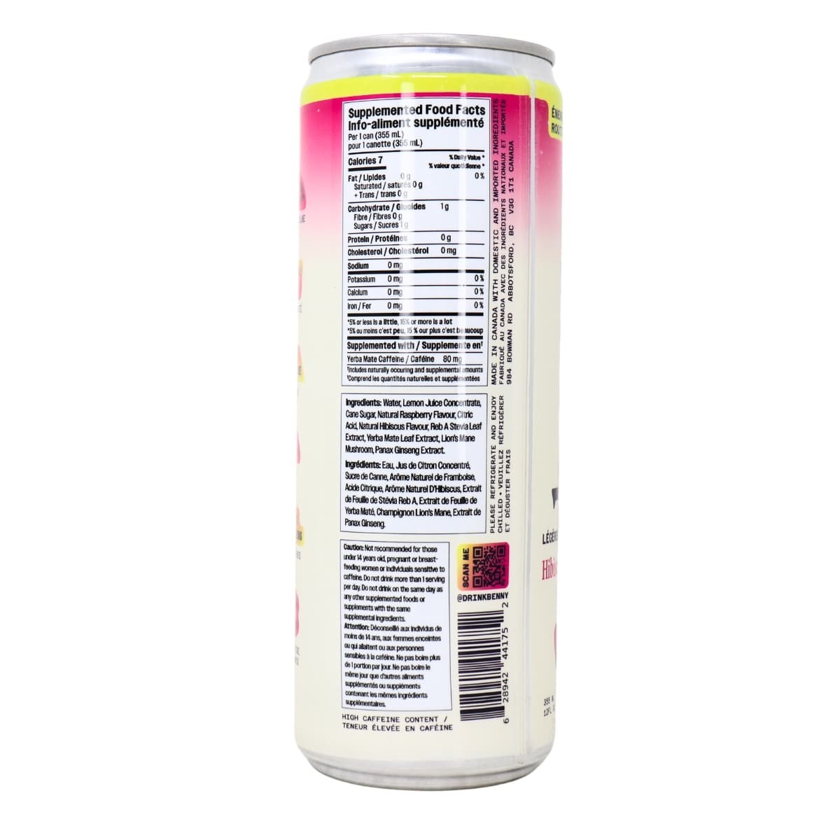 Benny Raspberry Hibiscus Lightly Sparkling Energy Drink - 12 Fl Oz Can thumbnail