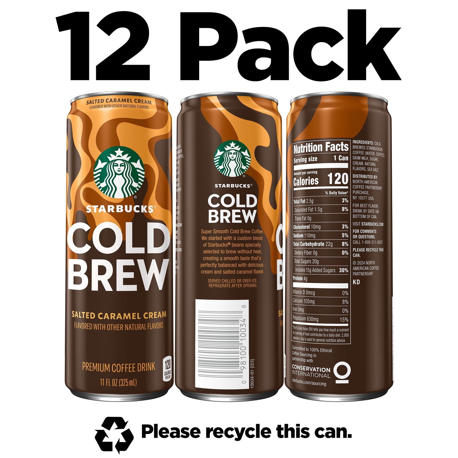 Starbucks Cold Brew Coffee Salted Caramel Cream 11fl Oz Cans 12 Pack Lced Coffee thumbnail