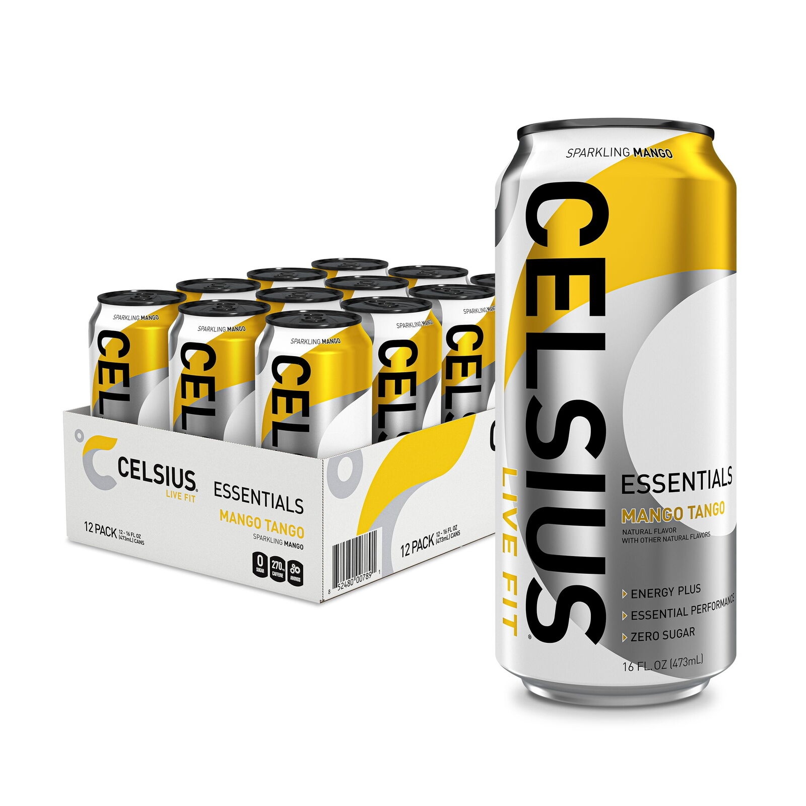 CELSIUS ESSENTIALS  Sparkling Mango Tango  Performance Energy Drink 16 Fl Oz (Pack of 12)