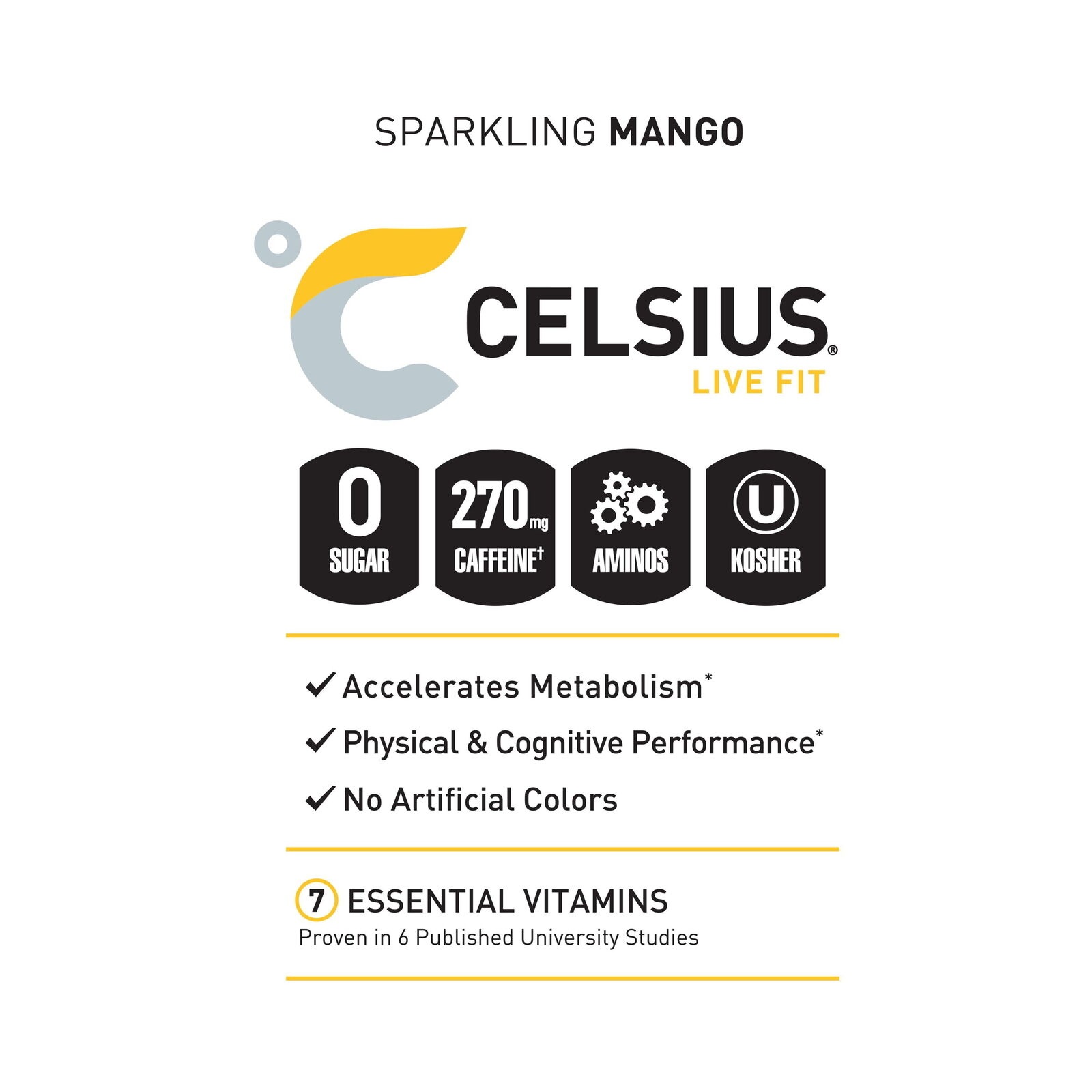 CELSIUS ESSENTIALS  Sparkling Mango Tango  Performance Energy Drink 16 Fl Oz (Pack of 12) thumbnail