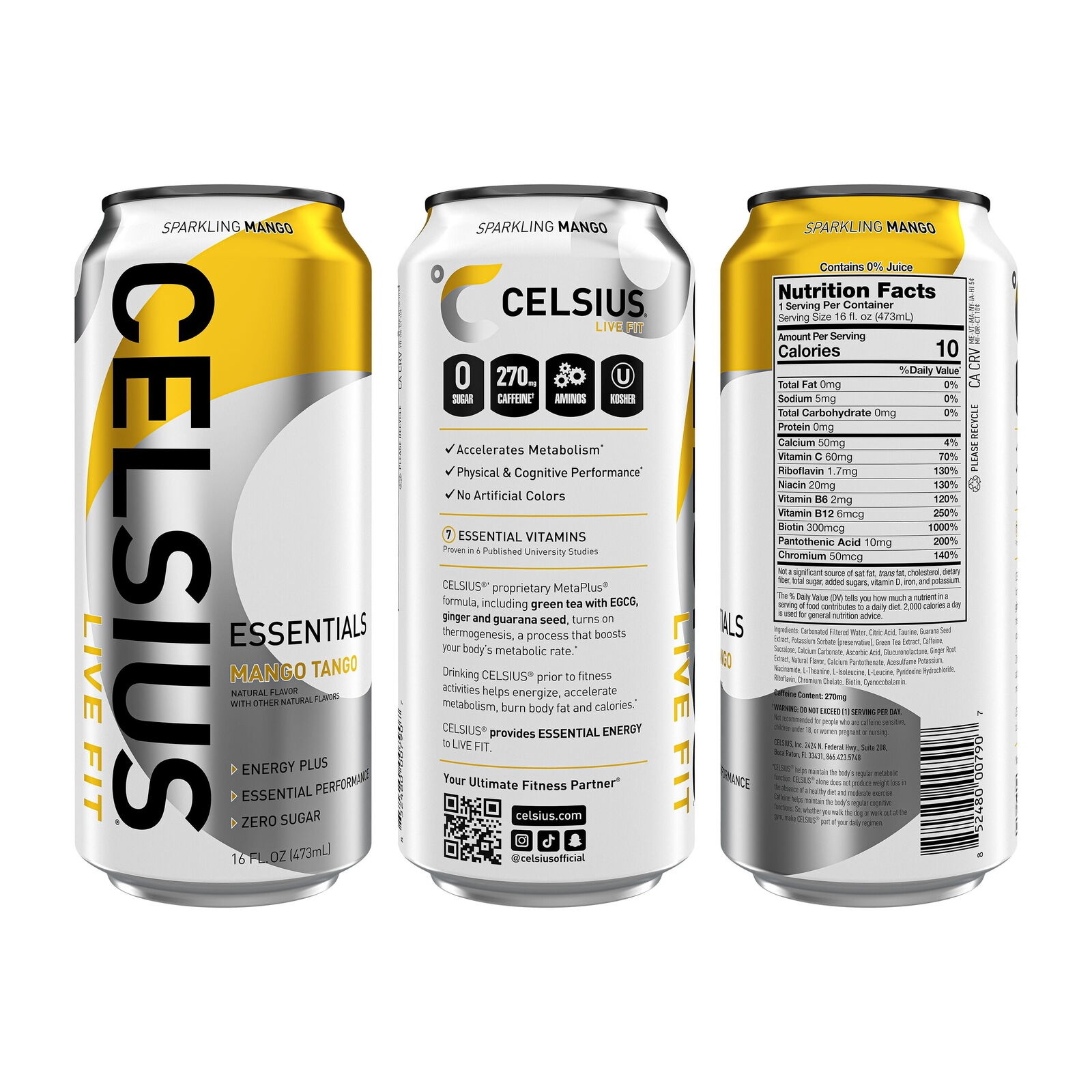 CELSIUS ESSENTIALS  Sparkling Mango Tango  Performance Energy Drink 16 Fl Oz (Pack of 12) thumbnail