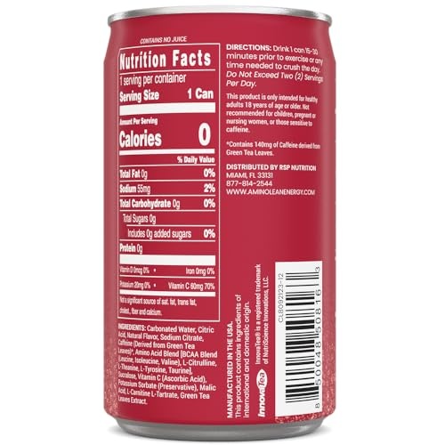 AminoLean Energy Drink MINIS – Sugar Free Anytime Energy with Natural Caffeine & Vegan Amino Acids for No Jitters, Tingles, or Crash, Cherry Lime, 8 thumbnail