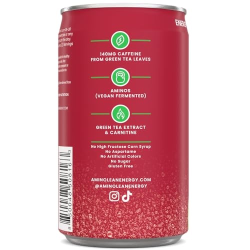 AminoLean Energy Drink MINIS – Sugar Free Anytime Energy with Natural Caffeine & Vegan Amino Acids for No Jitters, Tingles, or Crash, Cherry Lime, 8 thumbnail