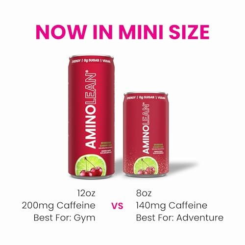 AminoLean Energy Drink MINIS – Sugar Free Anytime Energy with Natural Caffeine & Vegan Amino Acids for No Jitters, Tingles, or Crash, Cherry Lime, 8 thumbnail