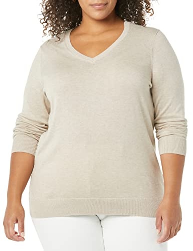 Amazon Essentials Women's Classic-Fit Lightweight Long-Sleeve V-Neck Sweater (Available in Plus Size), Oatmeal Heather, Medium thumbnail