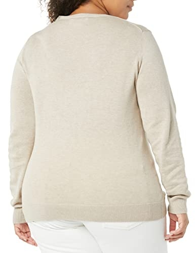 Amazon Essentials Women's Classic-Fit Lightweight Long-Sleeve V-Neck Sweater (Available in Plus Size), Oatmeal Heather, Medium thumbnail