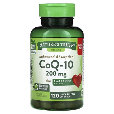 Nature's Truth, CoQ-10 Plus Black Pepper Extract, Enhanced Absorption, 200 Mg, 120 Quick Release Softgels