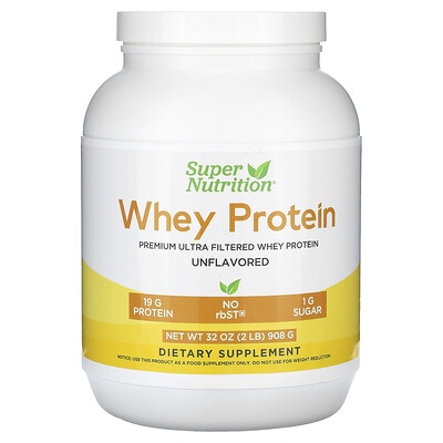 Super Nutrition, Ultra Filtered Whey Protein Powder, Non-GMO, RbST Free, Unflavored, 2 Lb (908 G)