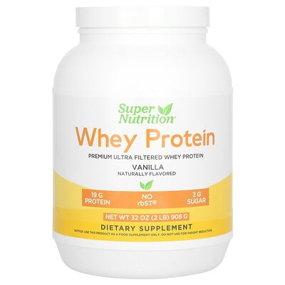 Super Nutrition, Ultra Filtered Whey Protein Powder with Stevia Leaf Extract, Monk Fruit Extract, Sunflower Lecithin., Non-GMO, and RbST Free, Vanilla