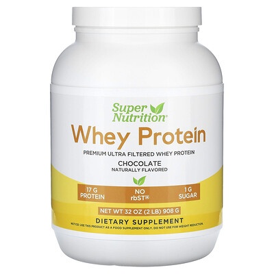 Super Nutrition, Ultra Filtered Whey Protein Powder with Cocoa Powder, Stevia Leaf Extract, Monk Fruit Extract, Sunflower Lecithin, Non-GMO, and RbST