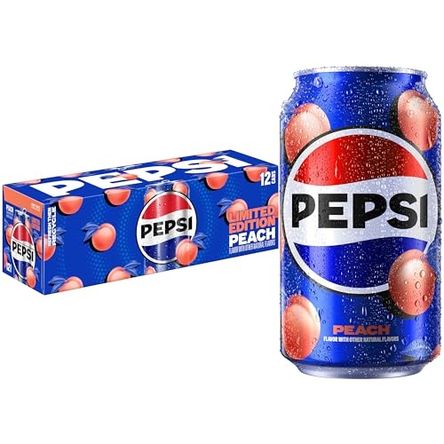 Pepsi Cola Soda Pop, Peach, Limited Edition, 12 Fl Oz Cans (12 Pack)
