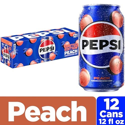 Pepsi Cola Soda Pop, Peach, Limited Edition, 12 Fl Oz Cans (12 Pack) thumbnail