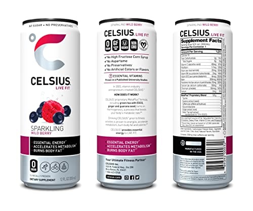 CELSIUS Essential Energy Drink 12 Fl Oz, Sparkling Wild Berry (Pack of 24) thumbnail