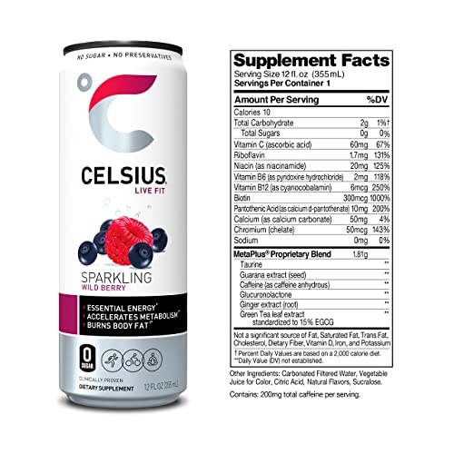 CELSIUS Essential Energy Drink 12 Fl Oz, Sparkling Wild Berry (Pack of 24) thumbnail