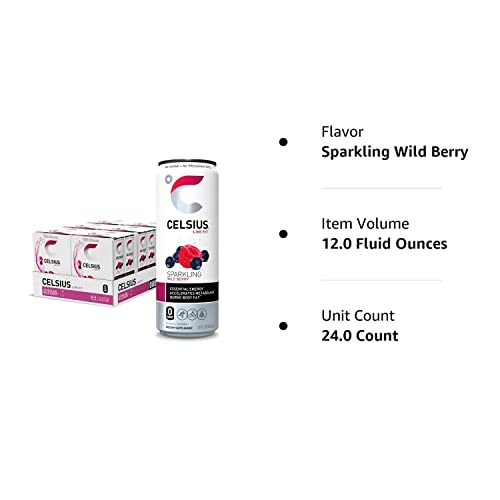 CELSIUS Essential Energy Drink 12 Fl Oz, Sparkling Wild Berry (Pack of 24) thumbnail