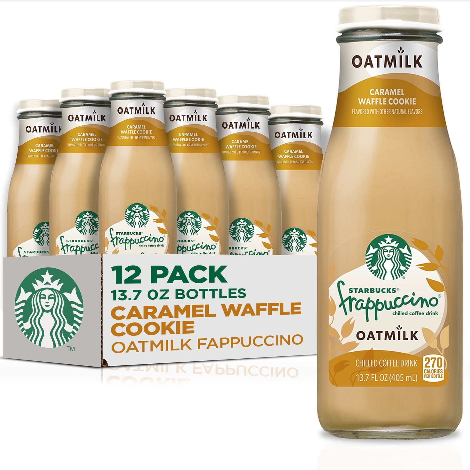 Starbucks Oatmilk Frappuccino  Coffee Drink  Caramel Waffle Cookie  13.7 Fl Oz Bottles  (12 Pack)  Iced Coffee