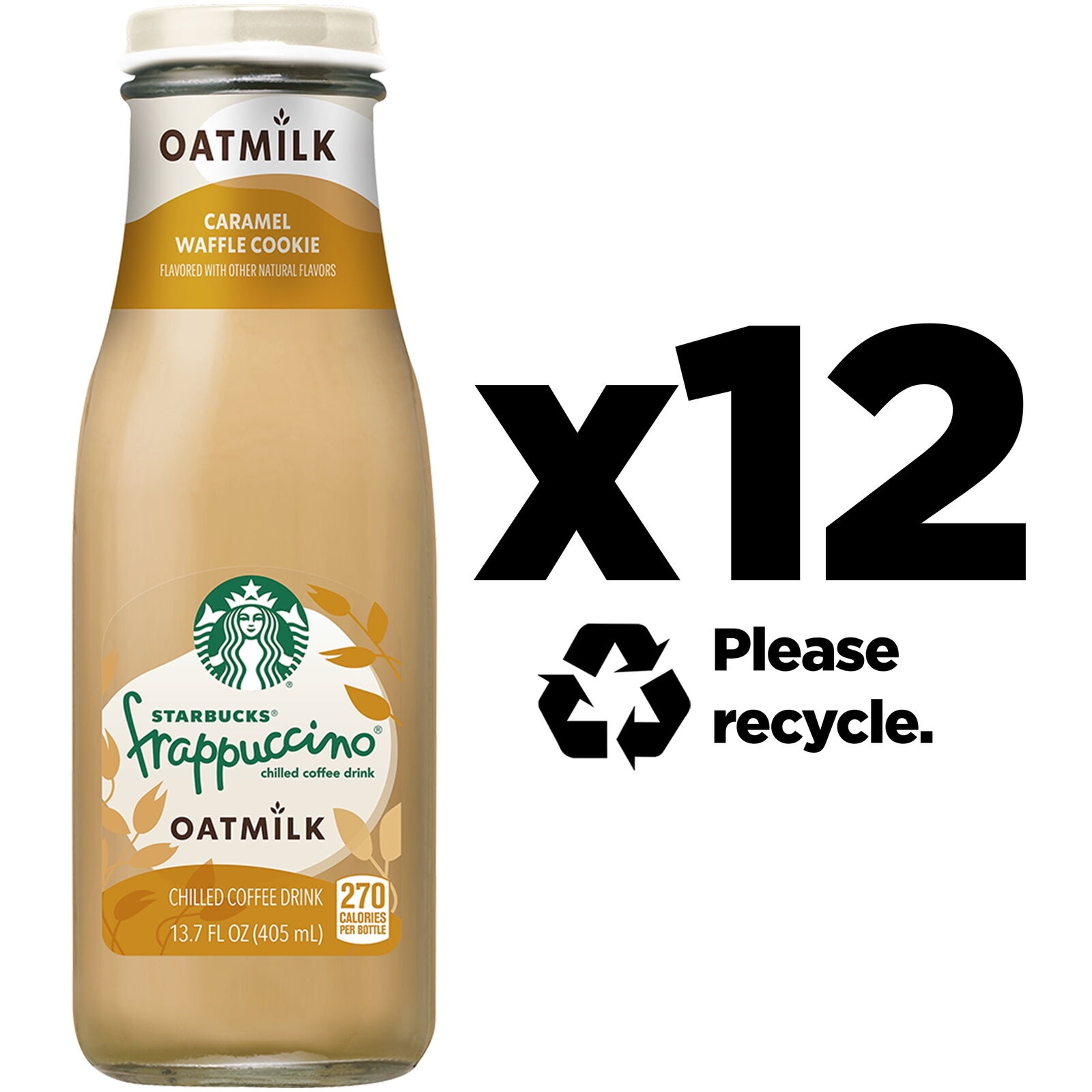 Starbucks Oatmilk Frappuccino  Coffee Drink  Caramel Waffle Cookie  13.7 Fl Oz Bottles  (12 Pack)  Iced Coffee thumbnail