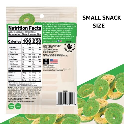 Snak Club Tajin Watermelon Rings, Chili & Lime Sweet Spicy Gummy Snacks, Mild in Heat Bold in Flavor, Gluten-Free Snack, 11oz Resealable Bag (Pack of thumbnail