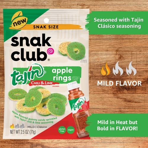 Snak Club Tajin Watermelon Rings, Chili & Lime Sweet Spicy Gummy Snacks, Mild in Heat Bold in Flavor, Gluten-Free Snack, 11oz Resealable Bag (Pack of thumbnail