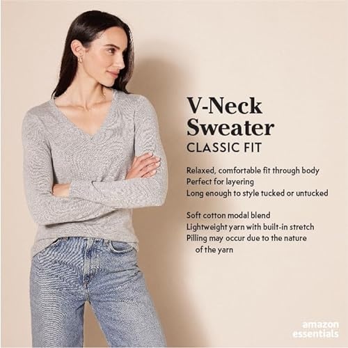 Amazon Essentials Women's Classic-Fit Lightweight Long-Sleeve V-Neck Sweater (Available in Plus Size), Green, Large