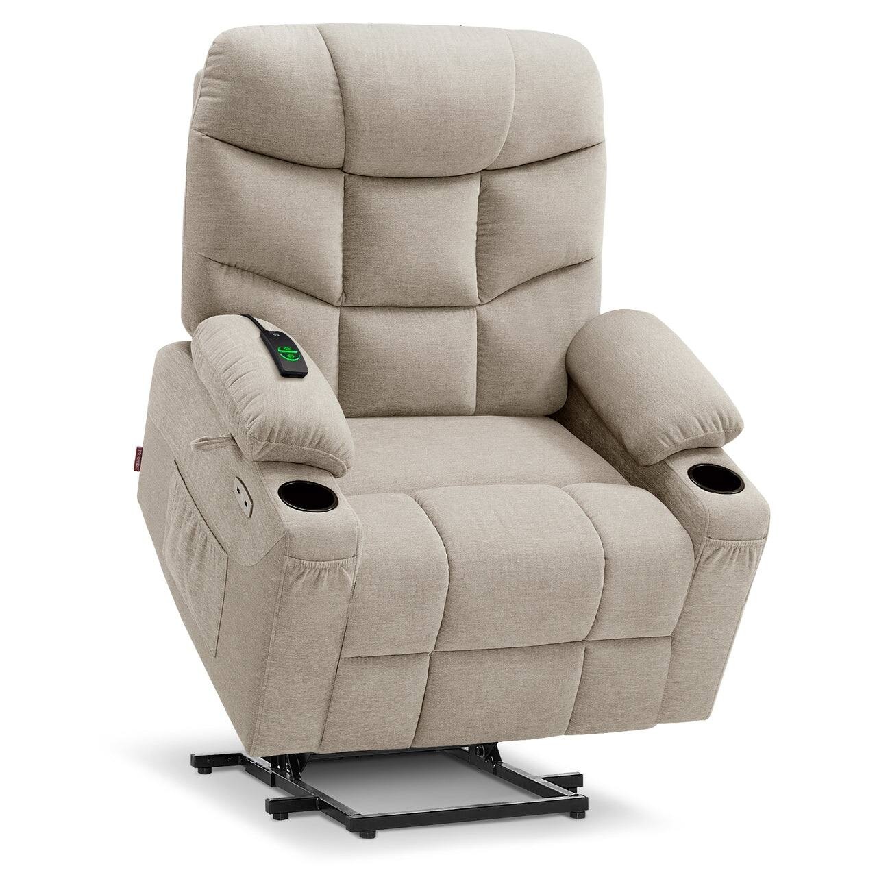 MCombo Regular Power Lift Recliner Chair with Extended Footrest for Elderly People  Fabric 7287 (Oatmeal  Regular)