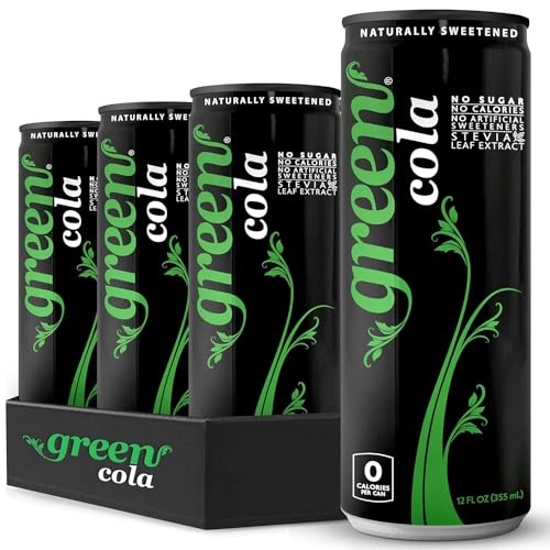 Green Cola - Sugar Free, Zero Calories, Naturally Sweetened with 100% Stevia Leaf Extract, Carbonated Soda, 100% Cola Taste, 12 Fl Oz Each Can - Pack