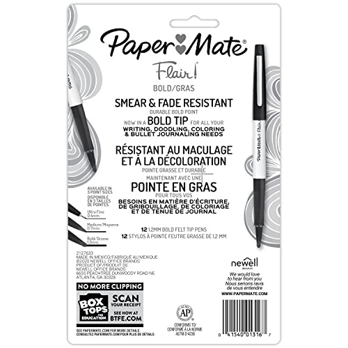 Paper Mate Flair Felt Tip Pens, Bold Tip (1.2 Mm), Assorted Colors, 12 Count thumbnail