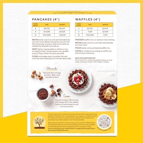 Simple Mills Cocoa Pancake and Waffle Mix, Just Add Water, Gluten Free, Paleo Friendly, Breakfast, 10 Oz (3 Pack) thumbnail
