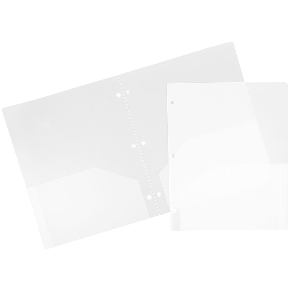 JAM Paper® Plastic Two Pocket 3 Hole Punched Presentation School Folder  Clear  108/pack