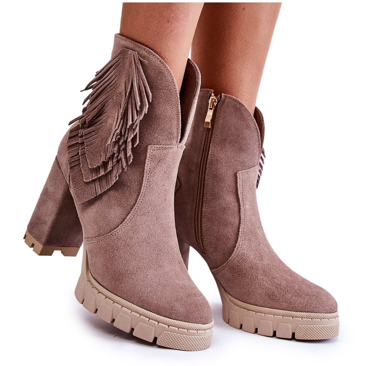 Zamszowe Botki Na Platformie Lewski Shoes 3251 Cappucino Brązowe