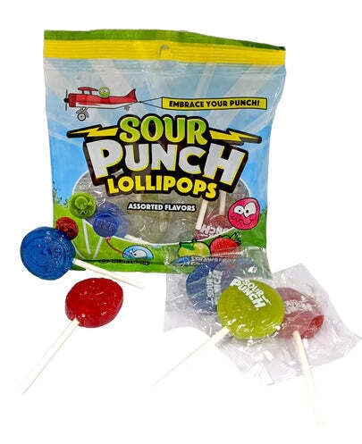 SOUR PUNCH Pops - Assorted Sour Fruit Flavored Lollipops  3 Oz Peg Bag for Easy Display and Sharing (Pack of 1)