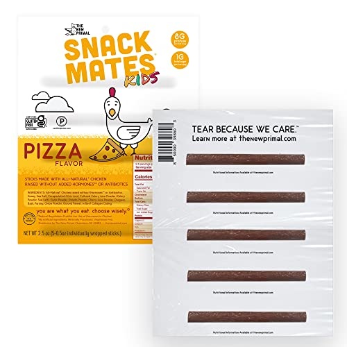 The New Primal Snack Mates Pizza Chicken Sticks, Gluten Free Healthy Snacks for Kids, Low Sugar High Protein Kids Snack for School, Mini Paleo Jerky M thumbnail