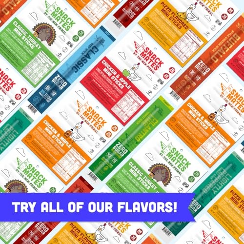 The New Primal Snack Mates Pizza Chicken Sticks, Gluten Free Healthy Snacks for Kids, Low Sugar High Protein Kids Snack for School, Mini Paleo Jerky M thumbnail