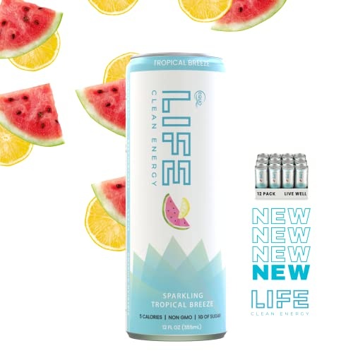 Equo Life Clean Energy Drink with Siberian Ginseng, 12 Fl Oz, Pack of 12, Tropical Breeze