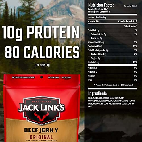 Jack Link's Beef Jerky, Original – Great Everyday Snack, 10g of Protein and 80 Calories, Made with 100% Beef – 96% Fat Free, No Added MSG** – 9 thumbnail