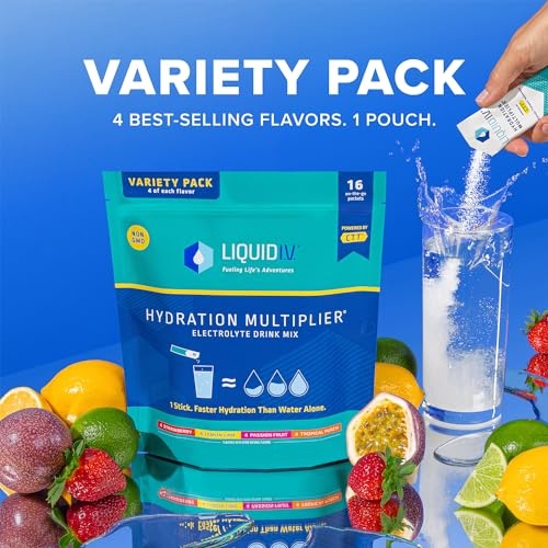 Liquid I.V.® Hydration Multiplier® Best Sellers - Lemon Lime, Passion Fruit, Strawberry, Tropical Punch - Hydration Powder Packets, Electrolyte Powd thumbnail