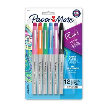 Paper Mate Paper Mate Flair Felt Tip Pens, Ultra Fine Point (0.4 Mm), Assorted Colours, 12 Count