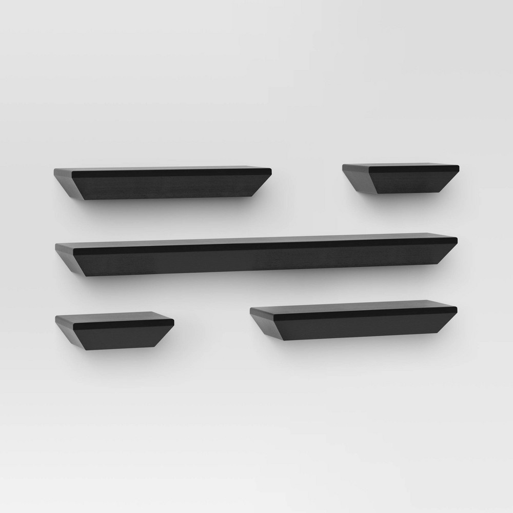 5pc Wedge Shelves Black - Threshold™: Wood Frame, No Assembly, Decorative Wall Mount, 24