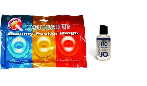 Bundle Package of Liquored up Pecker Gummy Rings-3pk and JO H20 4.5oz.