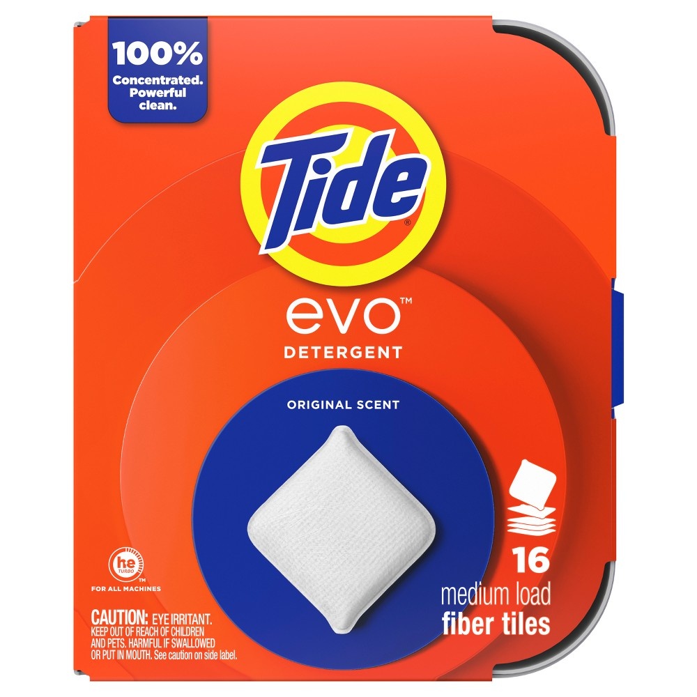 Tide Evo Laundry Detergent Tiles  100% Concentrated  6X Cleaning Power  Original Tide Scent  16 Count