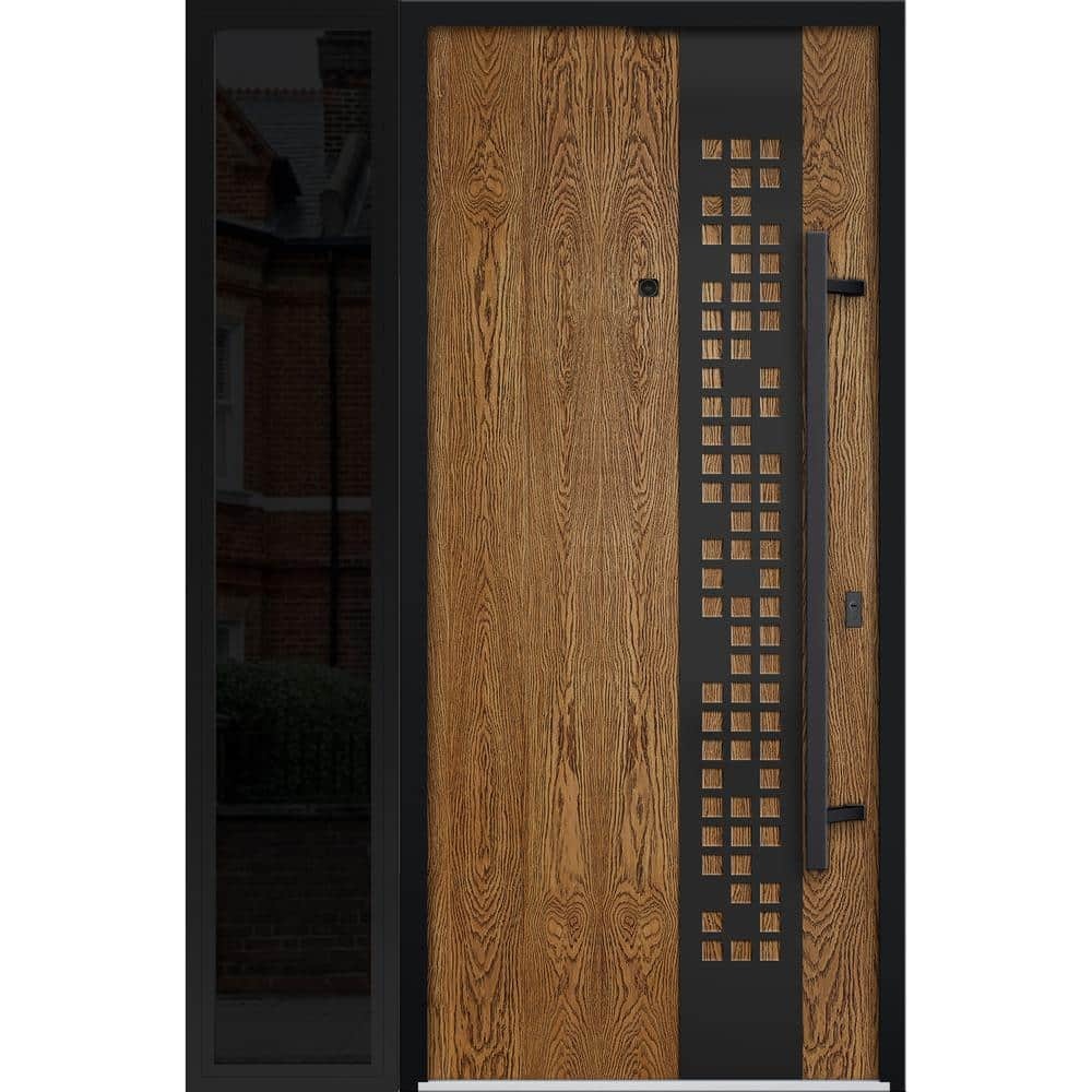 6678 48 in. X 80 in. Left-hand/Inswing Sidelight Natural Oak Steel Prehung Front Door with Hardware