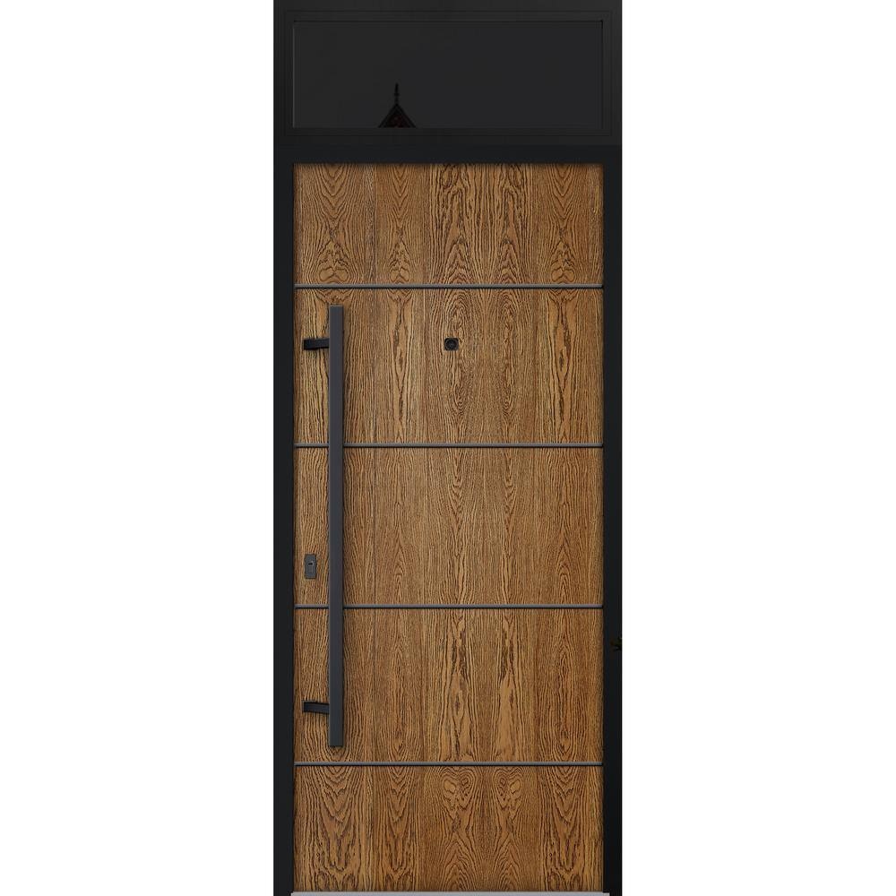 Front Exterior Prehung Steel Door / Deux 6678 Natural Oak / 2 Side and Top Exterior Window Sidelite / Entry Metal Modern Painted W16+36+16  X H80+16  