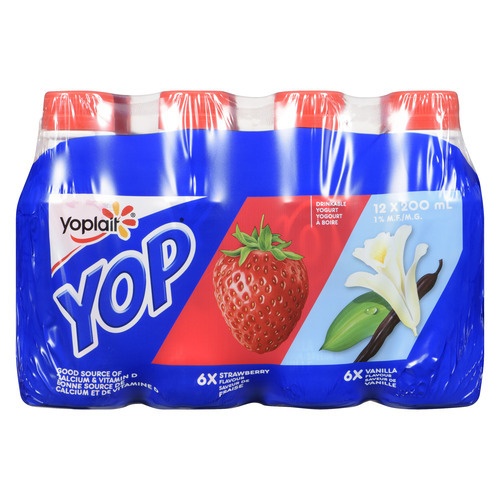 Yoplait Yop 1% Drinkable Yogurt, Strawberry and Vanilla, Yogurt Drinks, 12x200ml 200 Ml