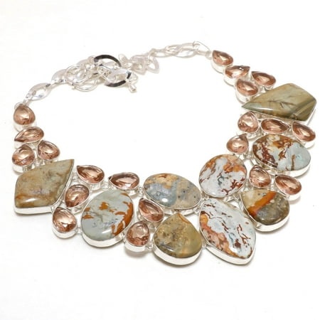 Ocean Jasper Morganite Gemstone Valentine Gift Necklace Jewelry 18  SA 4875