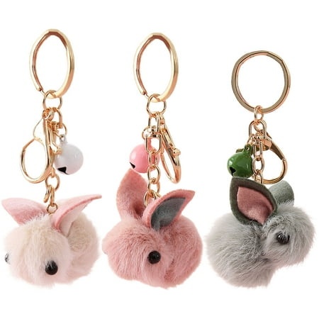 3 Pcs Decor Key Fob Rabbit Keychain Easter Party Favors Bag Hanging Decoration Ring Hairy