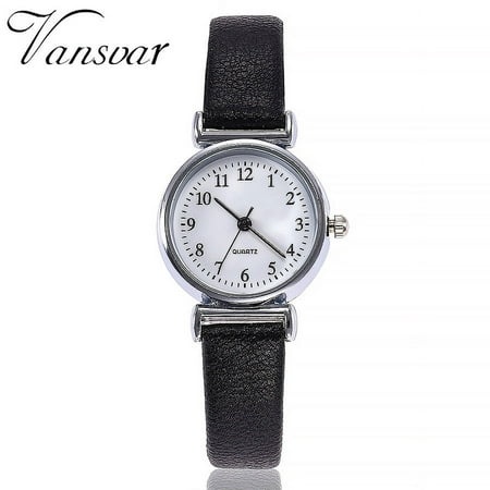 GWAABD Women S Watches VANSVAR Casual Quartz Leather Strap Elegant Bracelet Watch Analog Quartz Wristwatch Easy to Read Simple Watches Black One Size